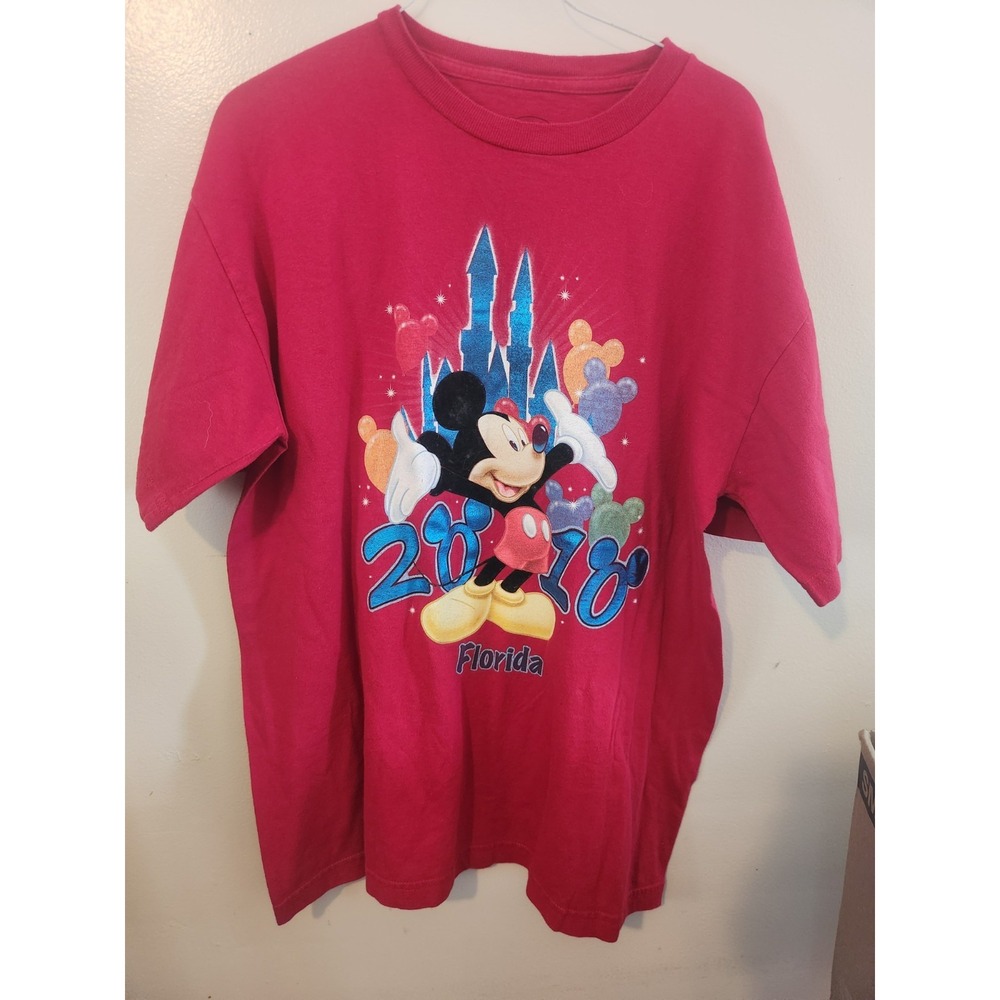 Disney Dreams Florida 2010 Adult Short Sleeve T-Shirt Mickey Mouse‎ Red Size L